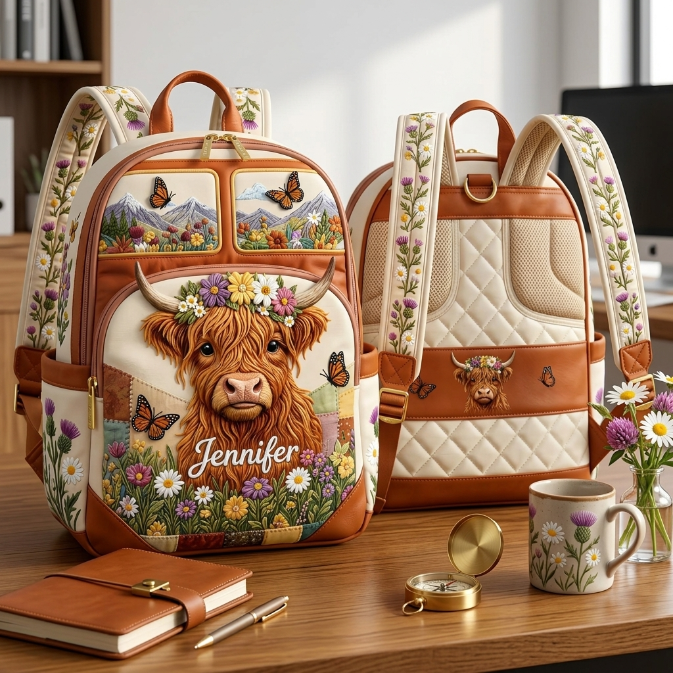 🔥 Limited-time 50% off Graduation Season Sale 🎁 🎒 Personalized Highland Cow & Wildflower Backpack