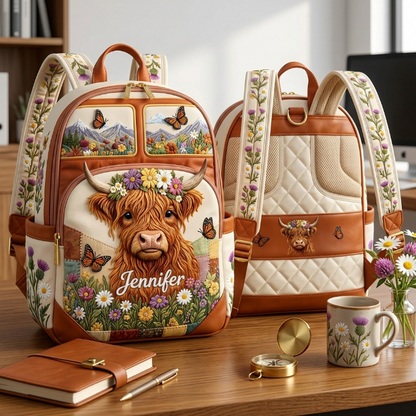 🔥 Limited-time 50% off Graduation Season Sale 🎁 🎒 Personalized Highland Cow & Wildflower Backpack