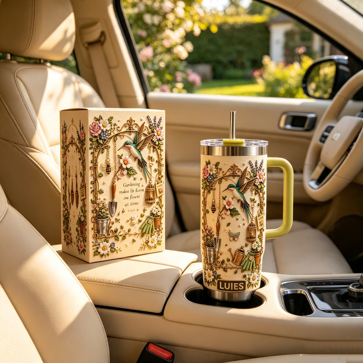 Personalized Gardening Hummingbirds & flowers Tumbler