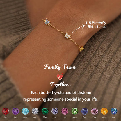 Custom Butterfly Birthstone Bracelet, Multi-Birthstone Bracelet