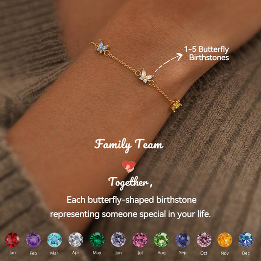 Custom Butterfly Birthstone Bracelet, Multi-Birthstone Bracelet