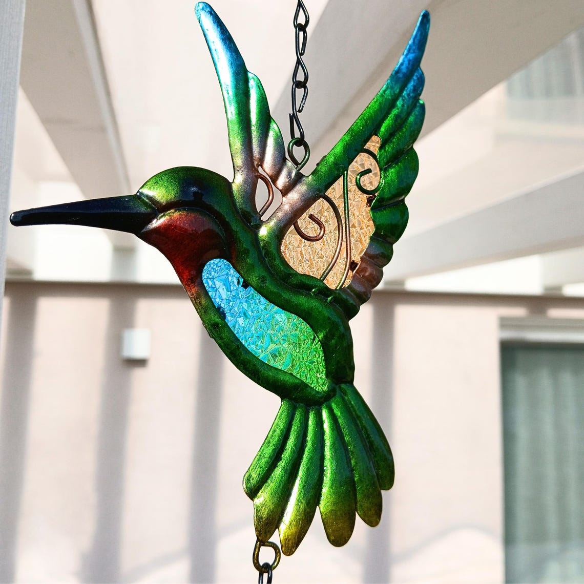 🐦Stained Glass Hummingbird Wind Chime with Bell