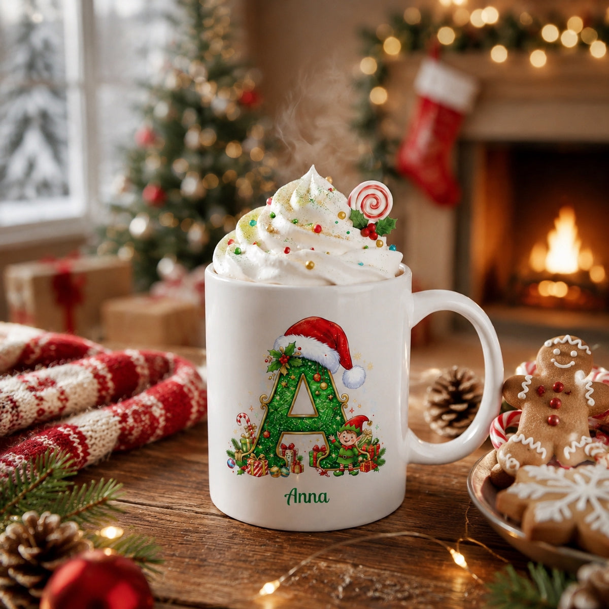 ☕Personalized Christmas Initial Mug – Custom Name Ceramic Coffee Cup (A-Z)