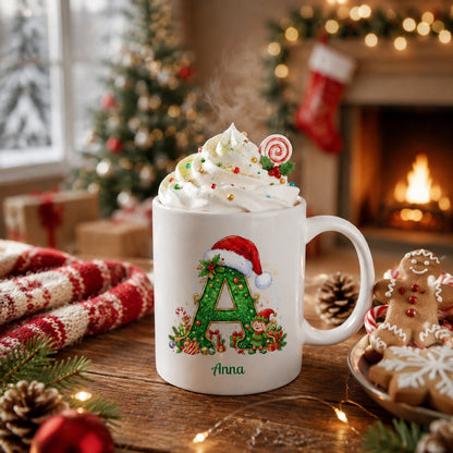 ☕Personalized Christmas Initial Mug – Custom Name Ceramic Coffee Cup (A-Z)