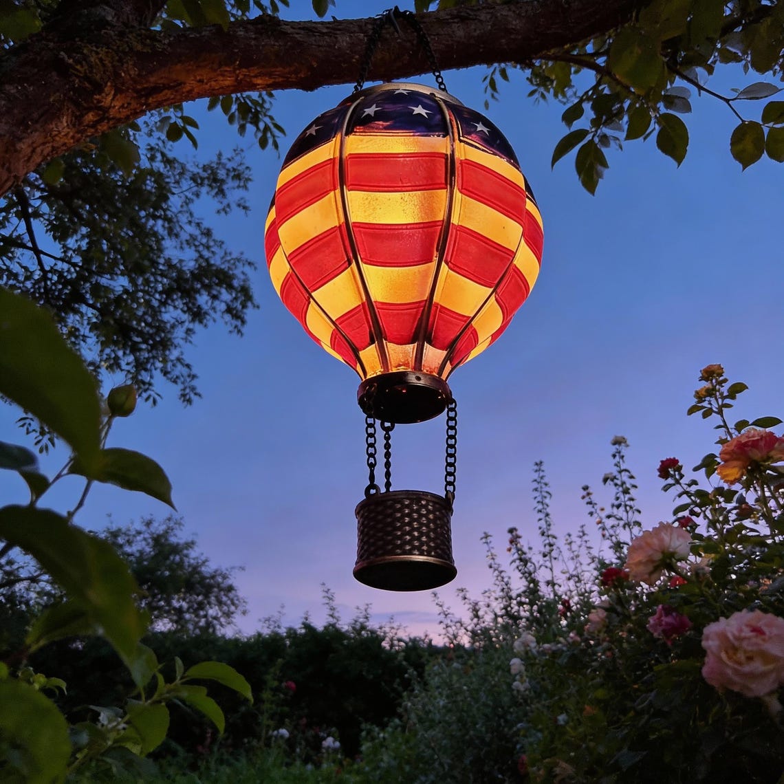 🎈 American Flag Hot Air Balloon Solar Lantern