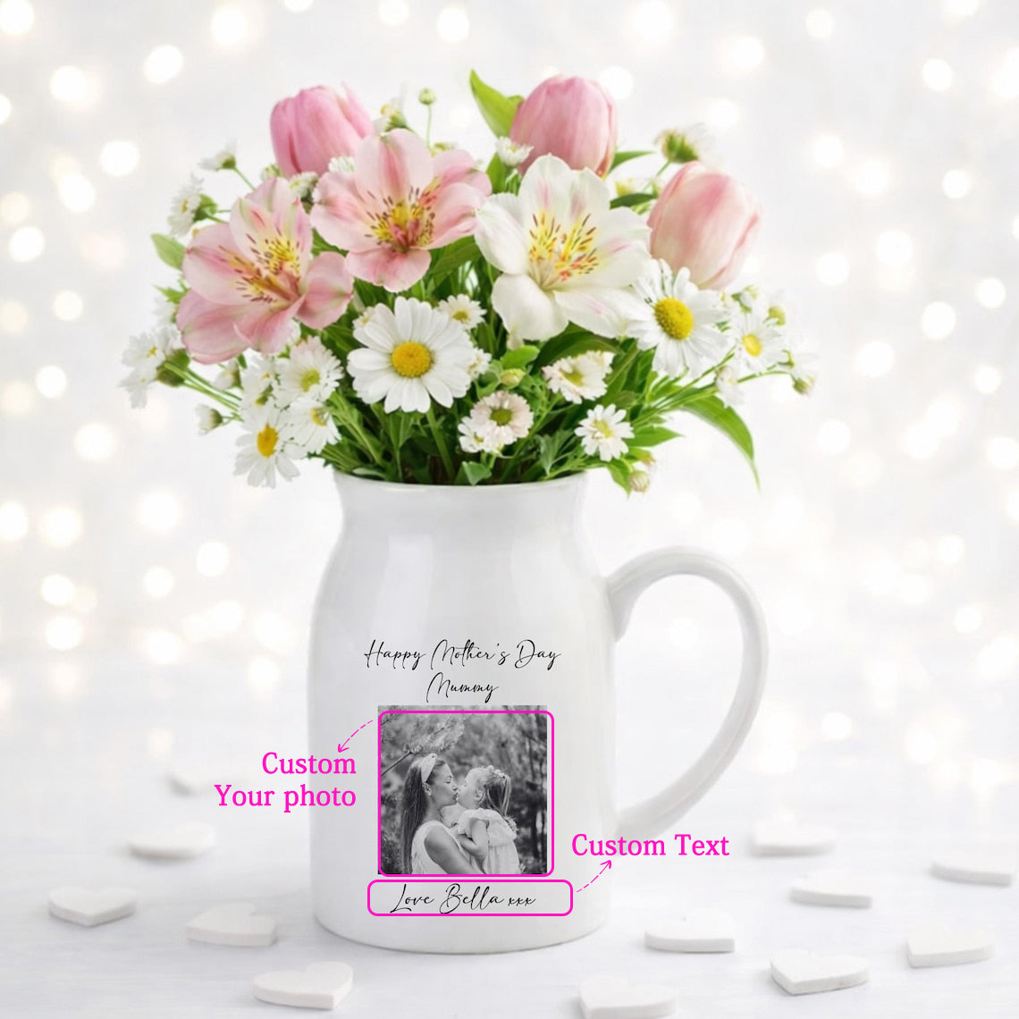 Personalized Mother’s Day Ceramic Pitcher Vase – Custom Photo & Message
