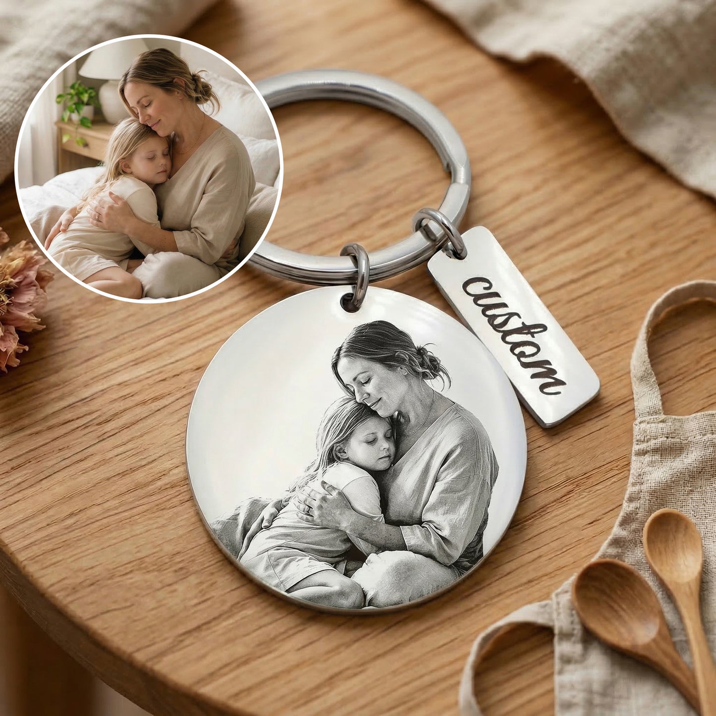 🔑Personalized Photo Engraved Stainless Steel Keyring