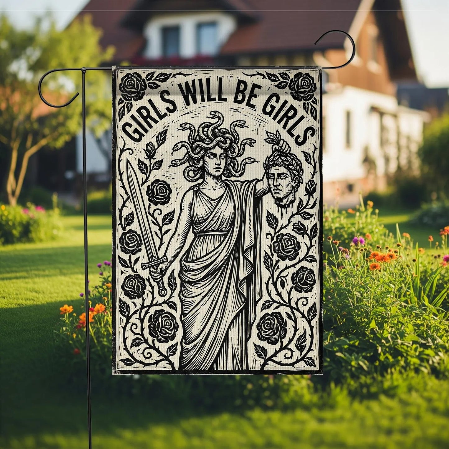Attitude Revealed Garden Flag: "Girls Will Be Girls" Vintage Art Flag