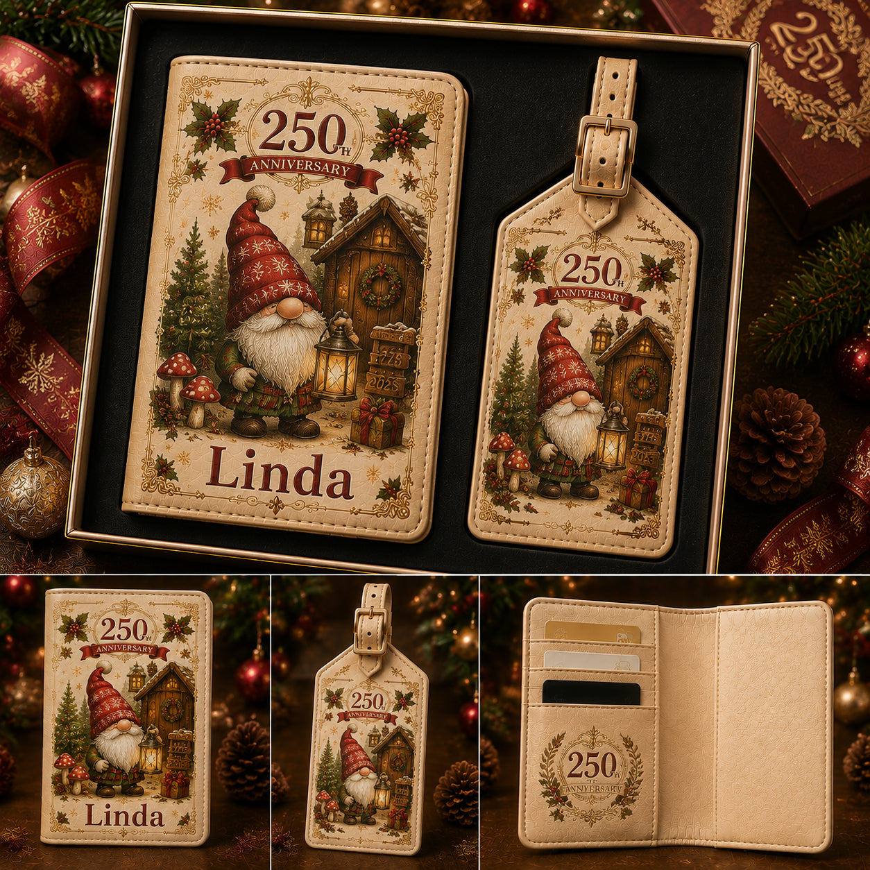 Personalized 250th Anniversary Christmas Passport Holder & Luggage Tag Gift