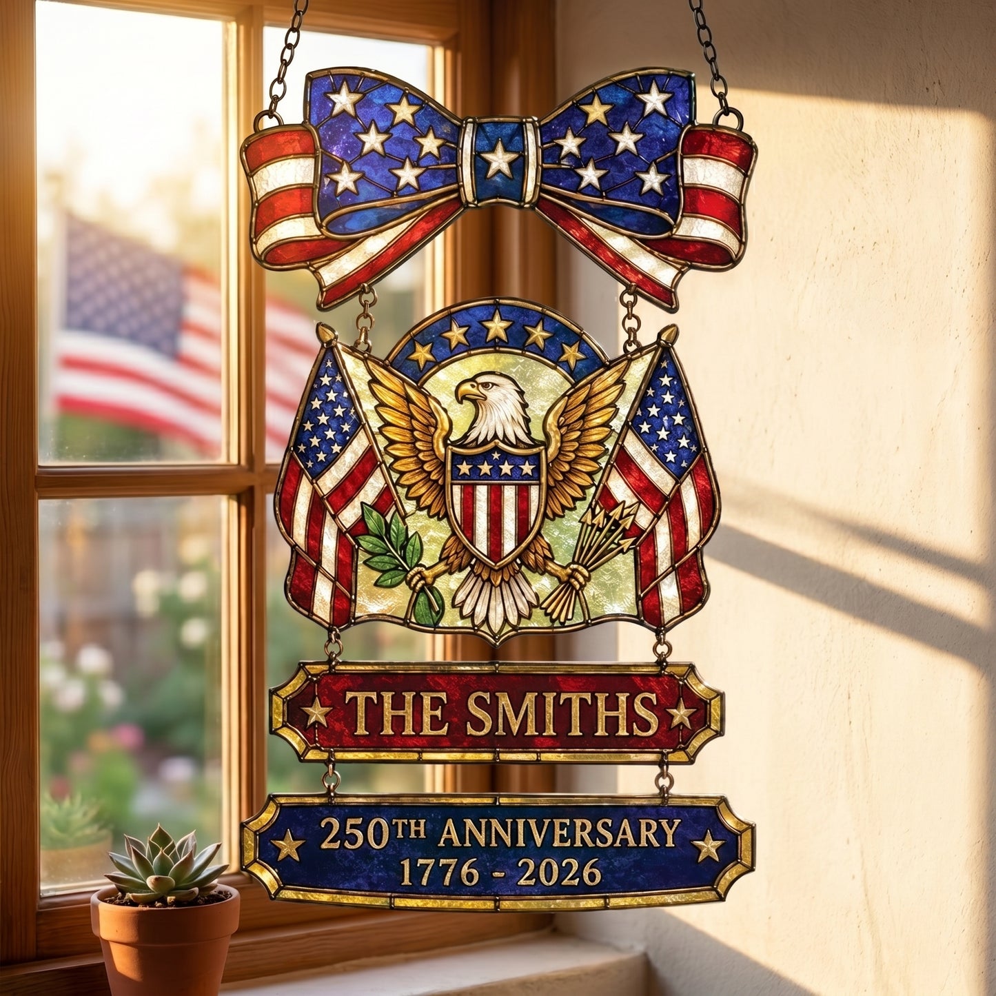 Personalized USA 250th Anniversary Stained Suncatcher