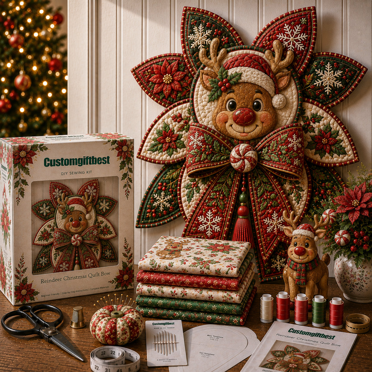 🧵Christmas Quilt Bow DIY Sewing Kit