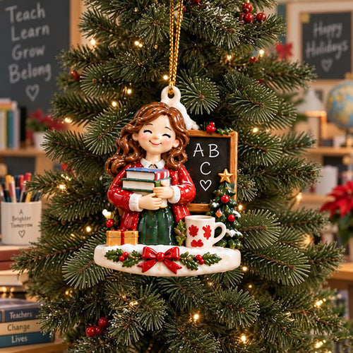 Teacher Appreciation Christmas Ornament – Rustic School-Themed Tree Decor