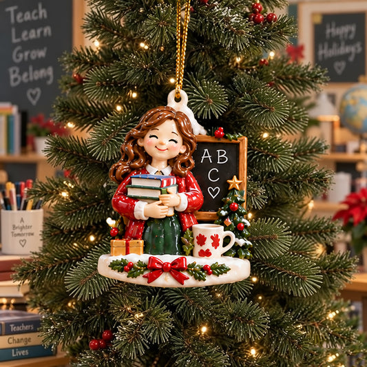 Teacher Appreciation Christmas Ornament – Rustic School-Themed Tree Decor