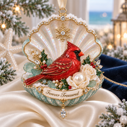 Coastal Cardinal Christmas Memorial Ornament Set