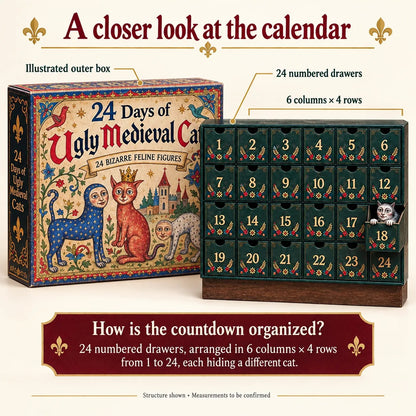🐱 24 Days of Ugly Medieval Cats Advent Calendar – Bizarre Feline Blind Box Figures