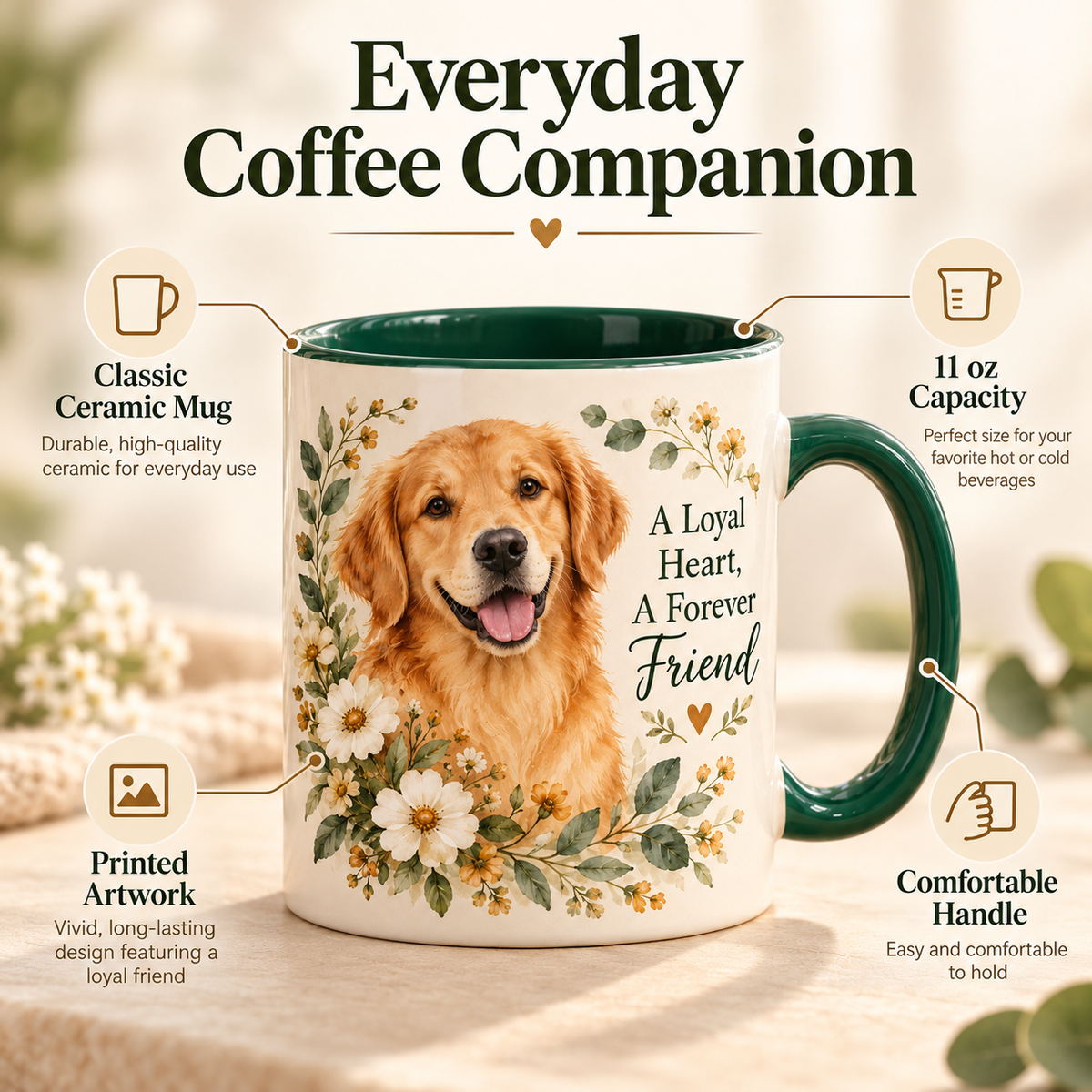 Dog Lover Floral Ceramic Mug – A Loyal Heart, A Forever Friend
