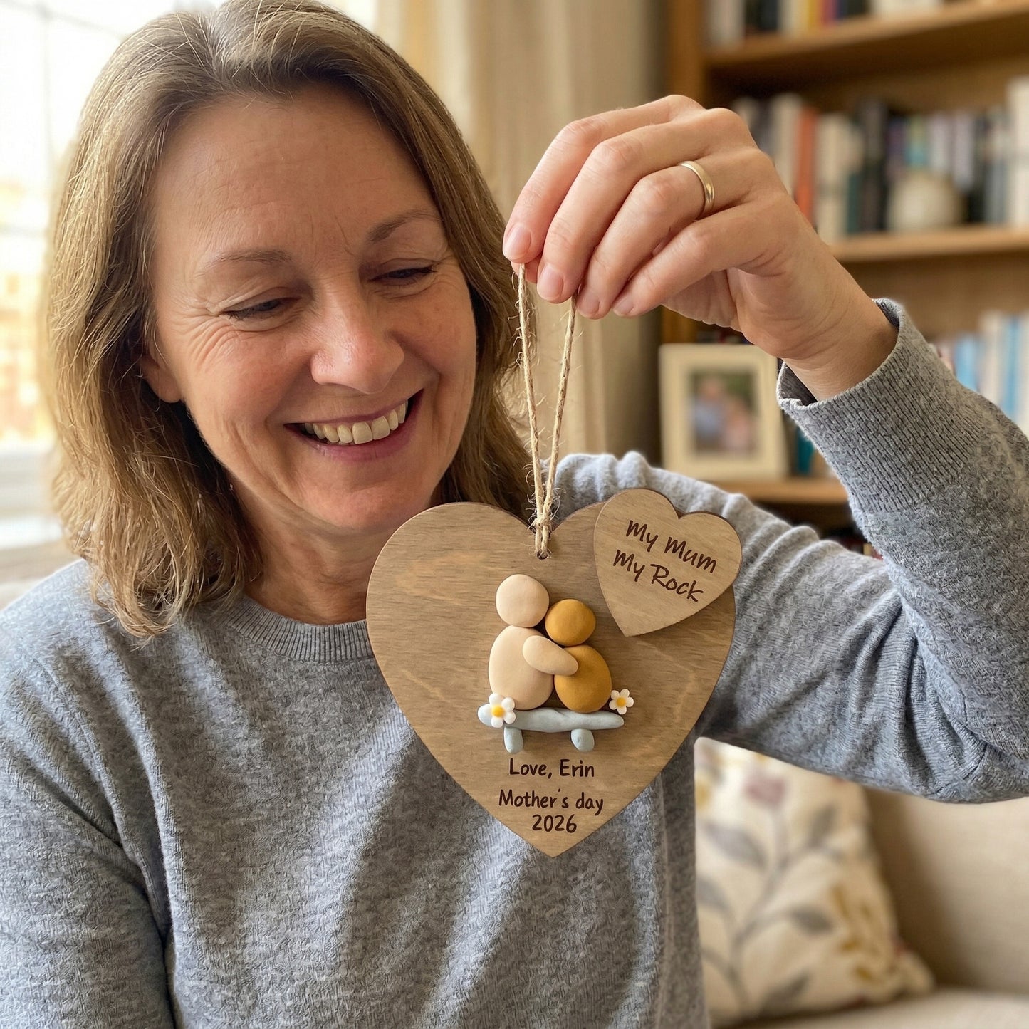 Personalized "My Mum My Rock" Clay Heart Ornament With Gift box – A Handmade Tribute to Mom
