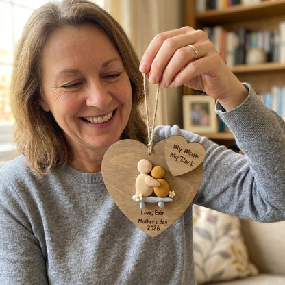 Personalized "My Mum My Rock" Clay Heart Ornament With Gift box – A Handmade Tribute to Mom