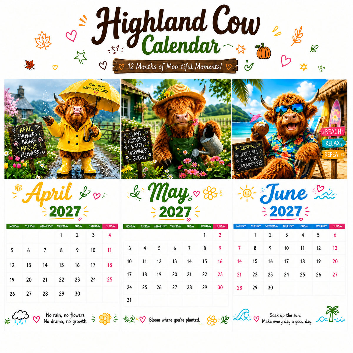 🐮 2027 Highland Cow Calendar – 12 Months of Moo-tiful Moments & Good Vibes