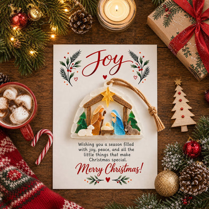 ✝️ Joy Nativity Christmas Ornament with Greeting Card – A Meaningful Christmas Keepsake 🎄❤️✨