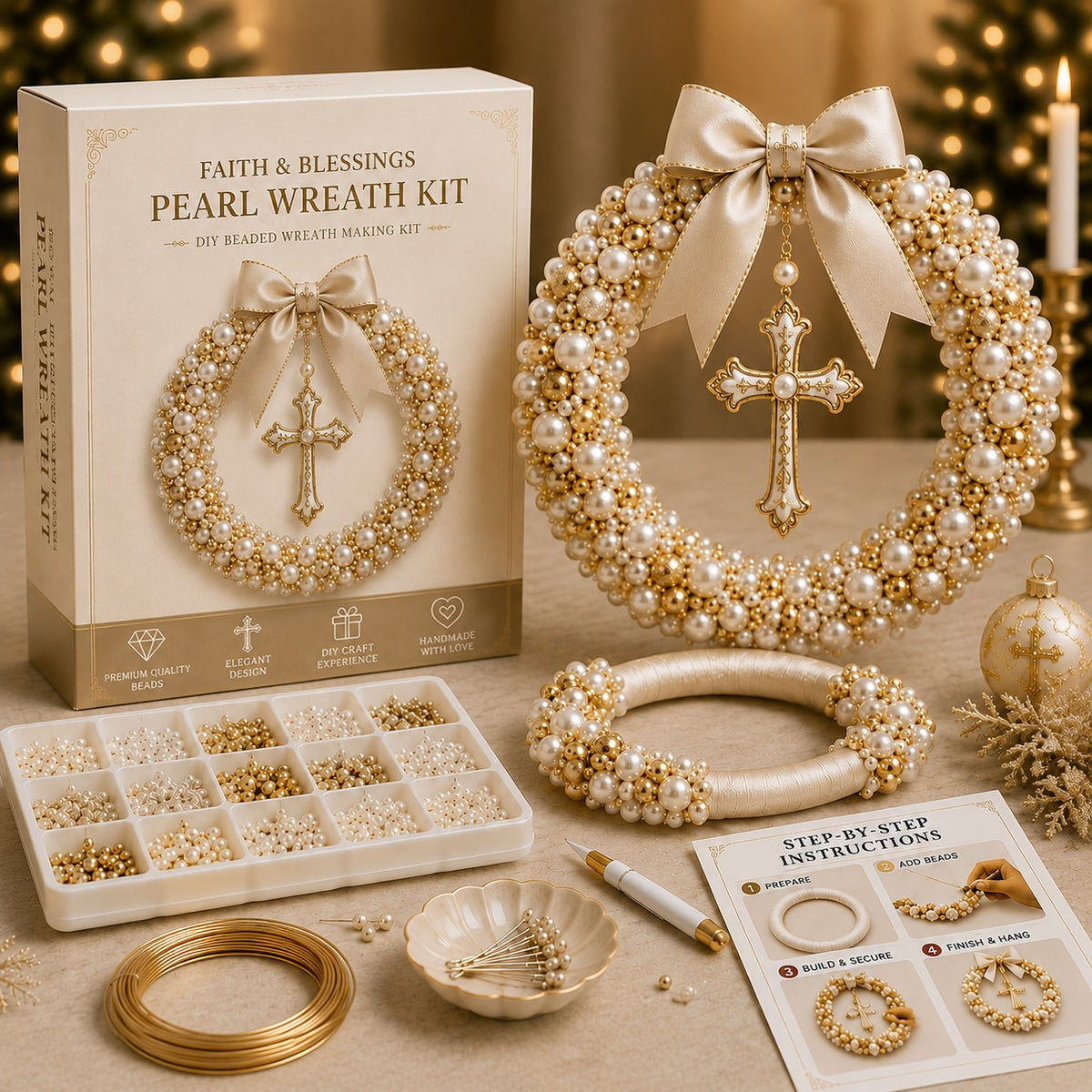 DIY Pearl Wreath Making Kit – Handmade Beaded Holiday Decor