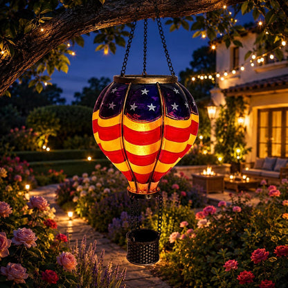 🎈 American Flag Hot Air Balloon Solar Lantern