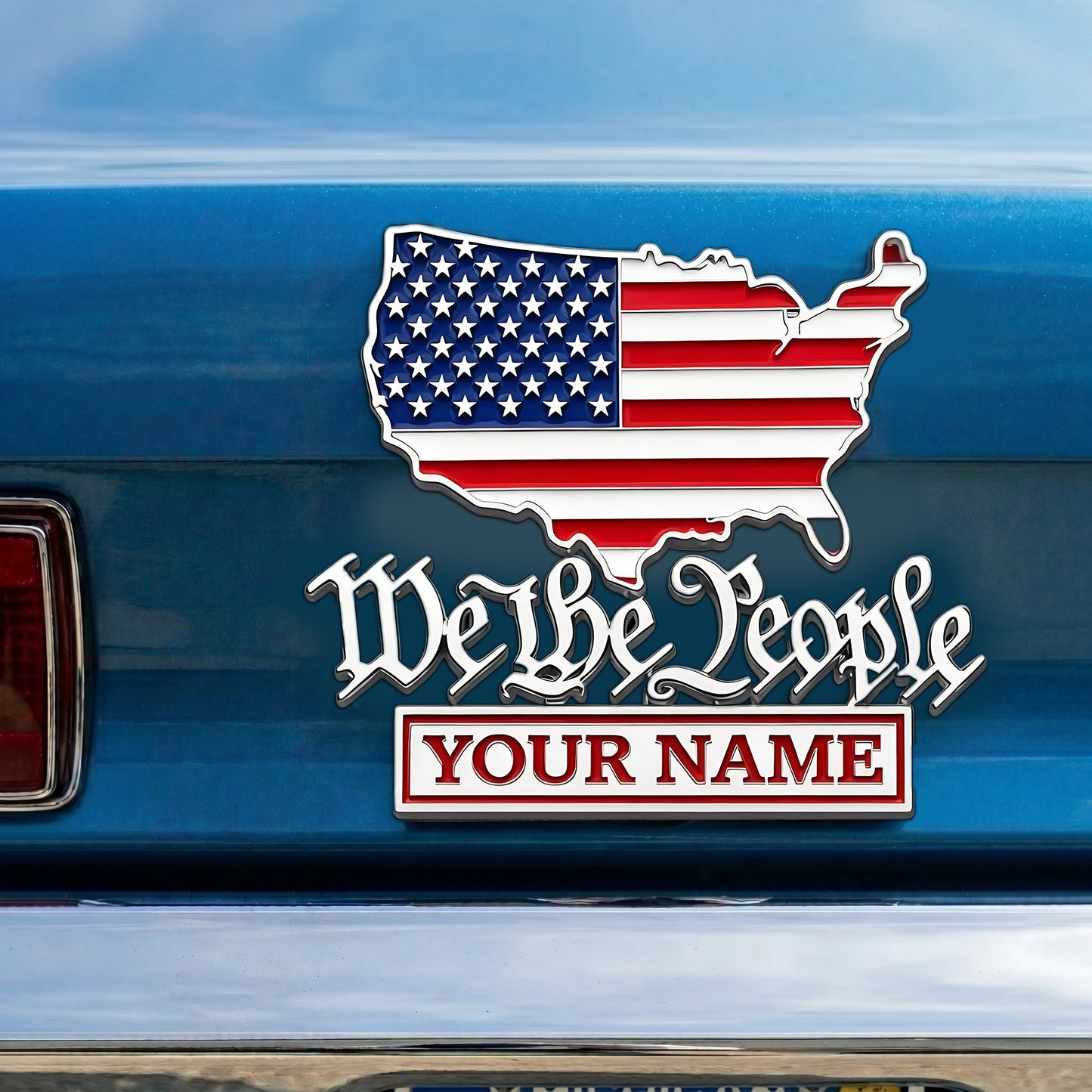 Personalize 250th Anniversary "We The People" USA Map Metal Car Emblem