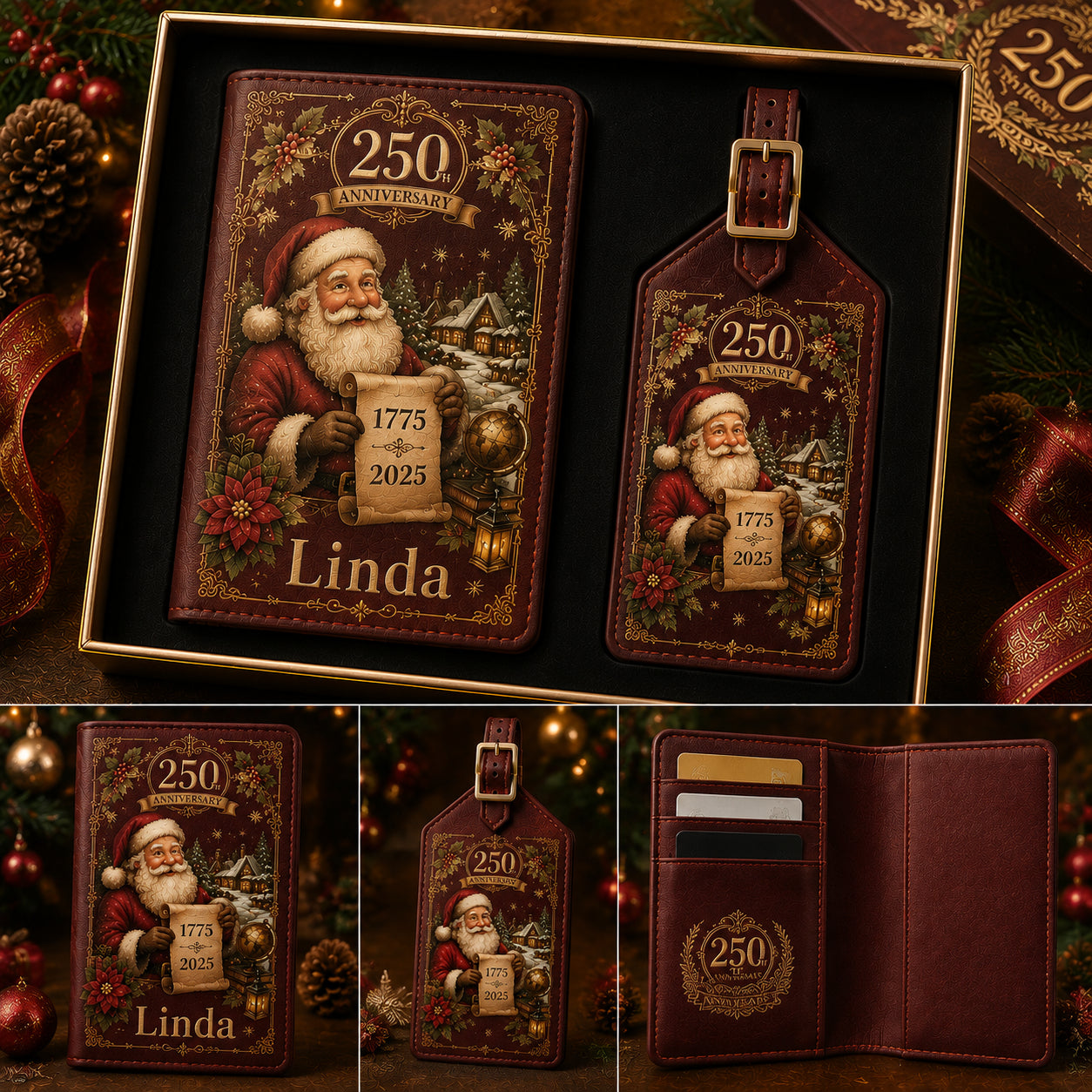 Personalized 250th Anniversary Christmas Passport Holder & Luggage Tag Gift