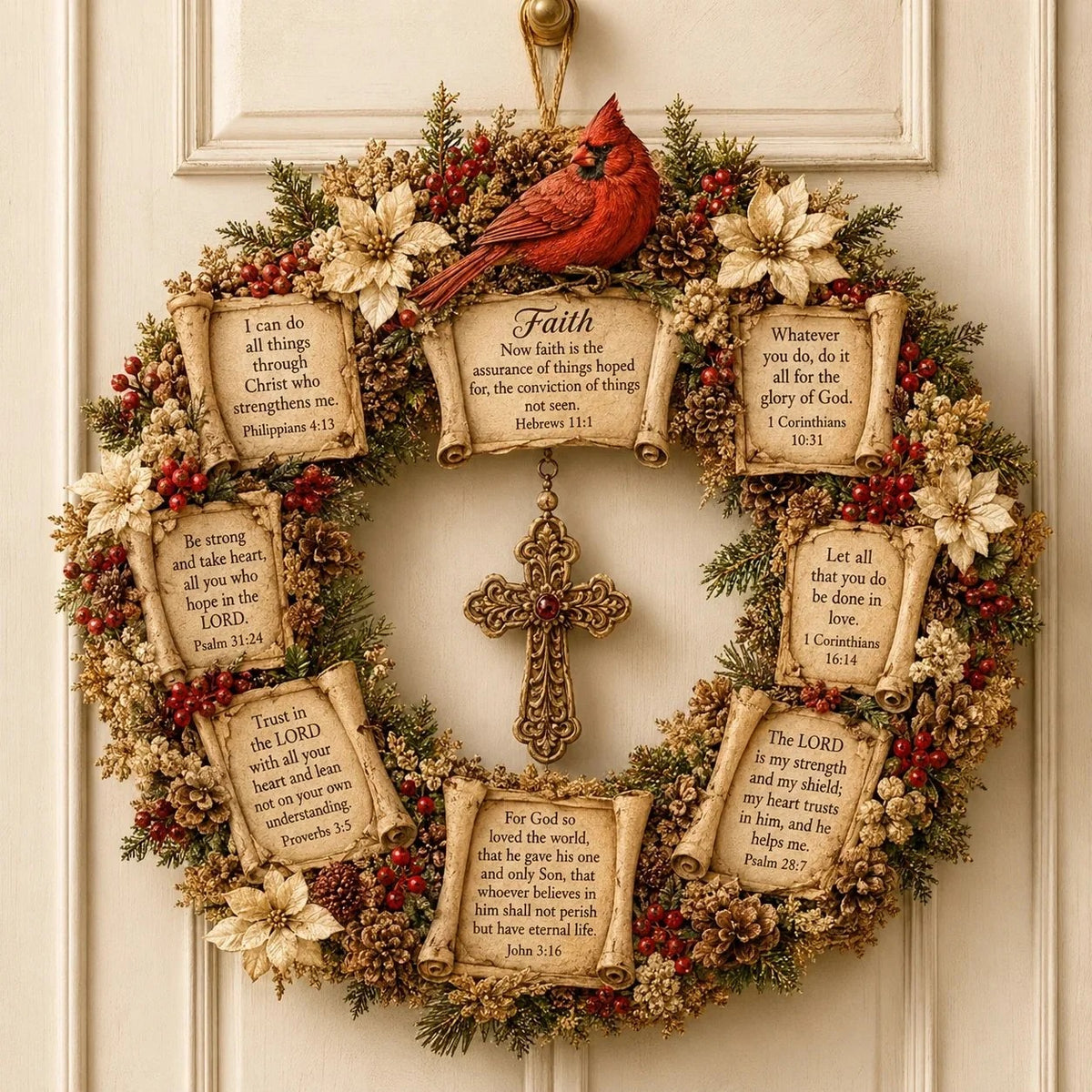 🕊️ Christian Scripture Christmas Wreath – Faith-Inspired Holiday Wall & Door Decor