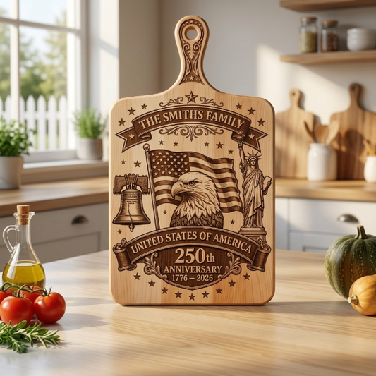 🧀 Custom Patriotic Family Engraved Wood Charcuterie Board