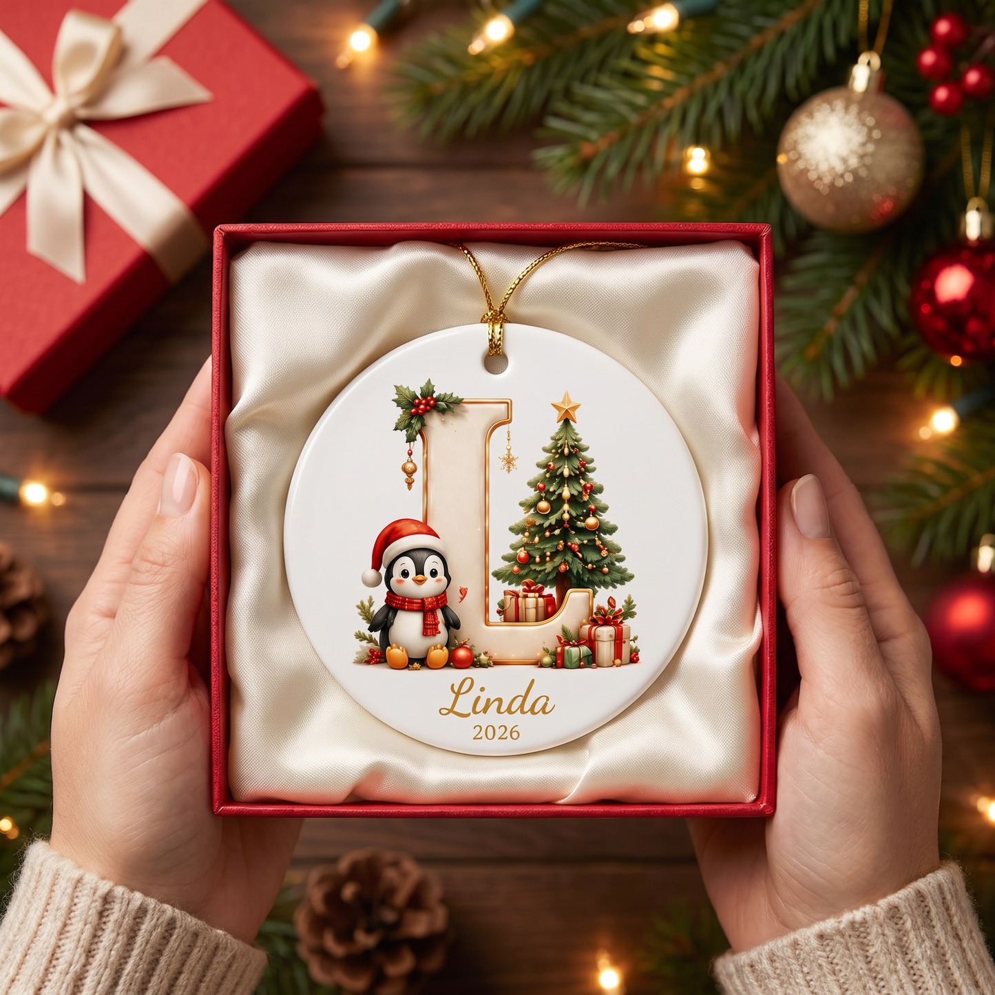 Personalized Reindeer Letter Ornament -Custom Initial A–Z Christmas Keepsake