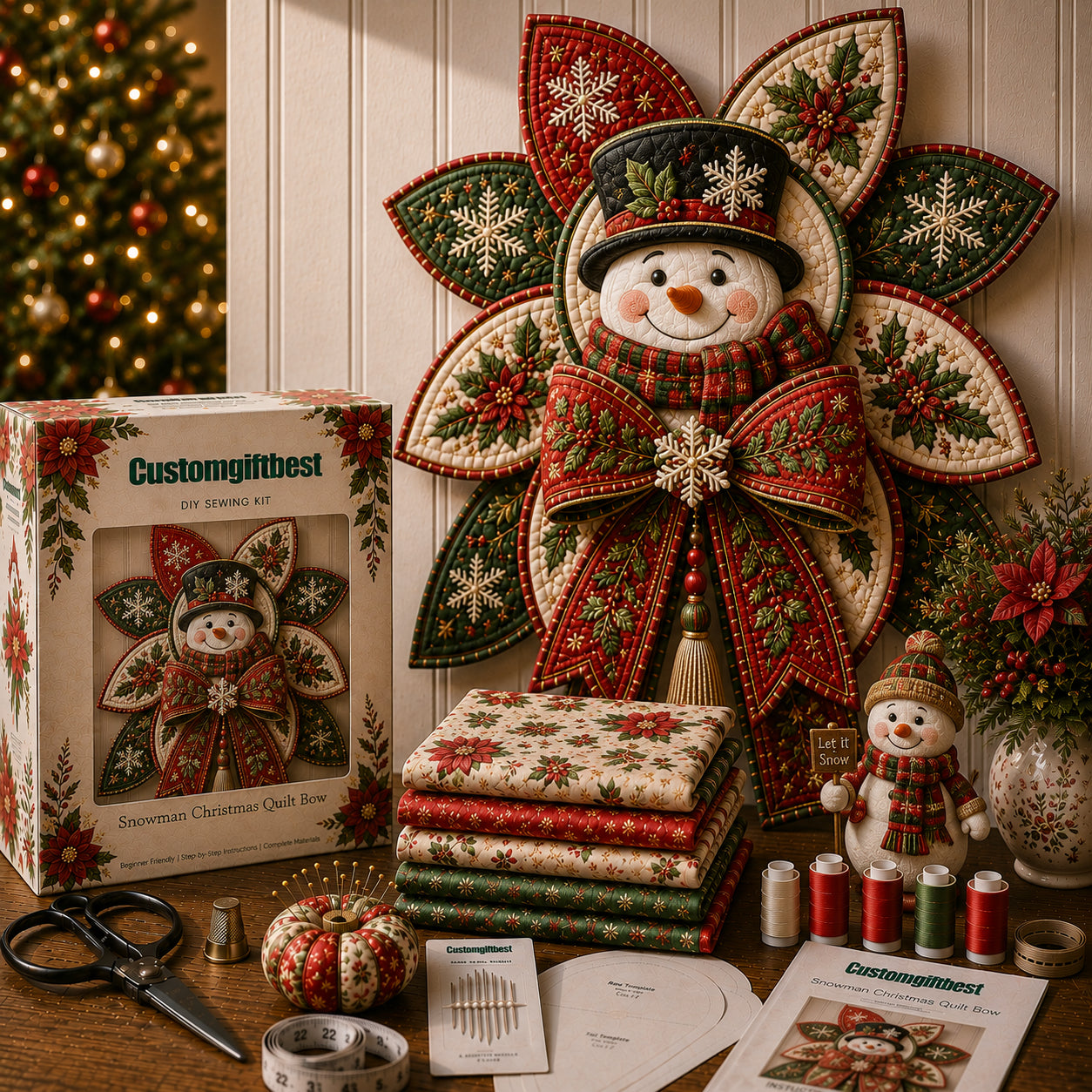 🧵Christmas Quilt Bow DIY Sewing Kit