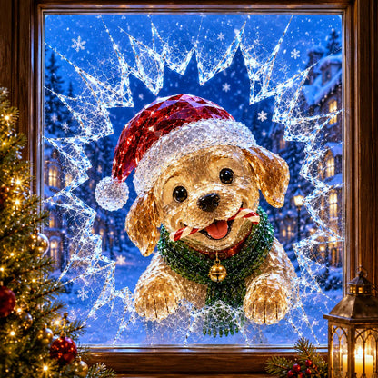Crystal Christmas Break-In Window Decal — 3D Shattered-Glass Holiday Window Decoration