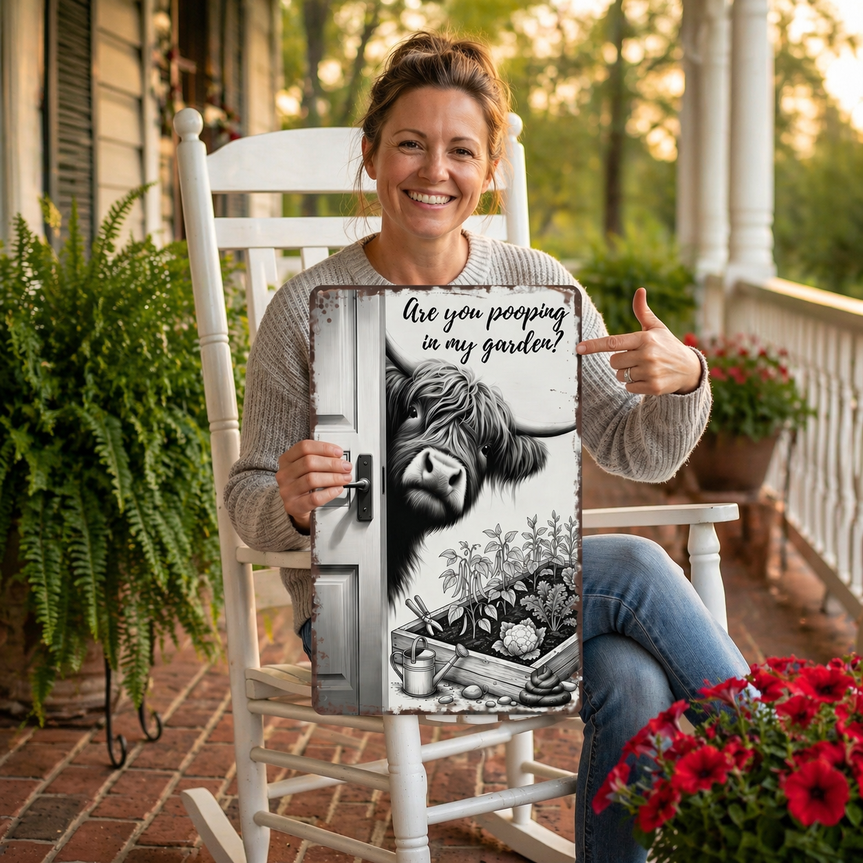 🔥Funny Vintage Highland Cow Sign – "Are You Pooping In My Garden?" Wall Decor😂