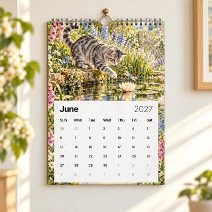 A Year of Cottage Cats 2027 Wall Calendar – Cottage Garden Cat Art, Spiral Bound Monthly Planner for Home &amp; Office