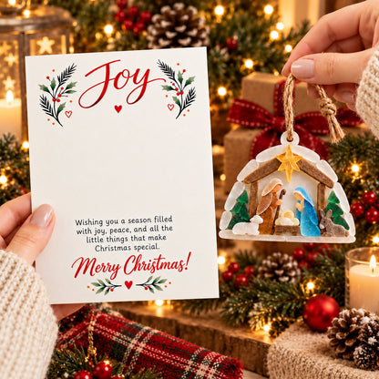 ✝️ Joy Nativity Christmas Ornament with Greeting Card – A Meaningful Christmas Keepsake 🎄❤️✨