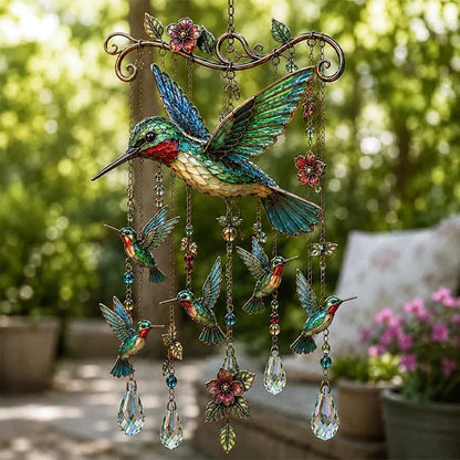 🐦 Stained Glass Hummingbird Wind Chime – A Heavenly Melody for Your Garden