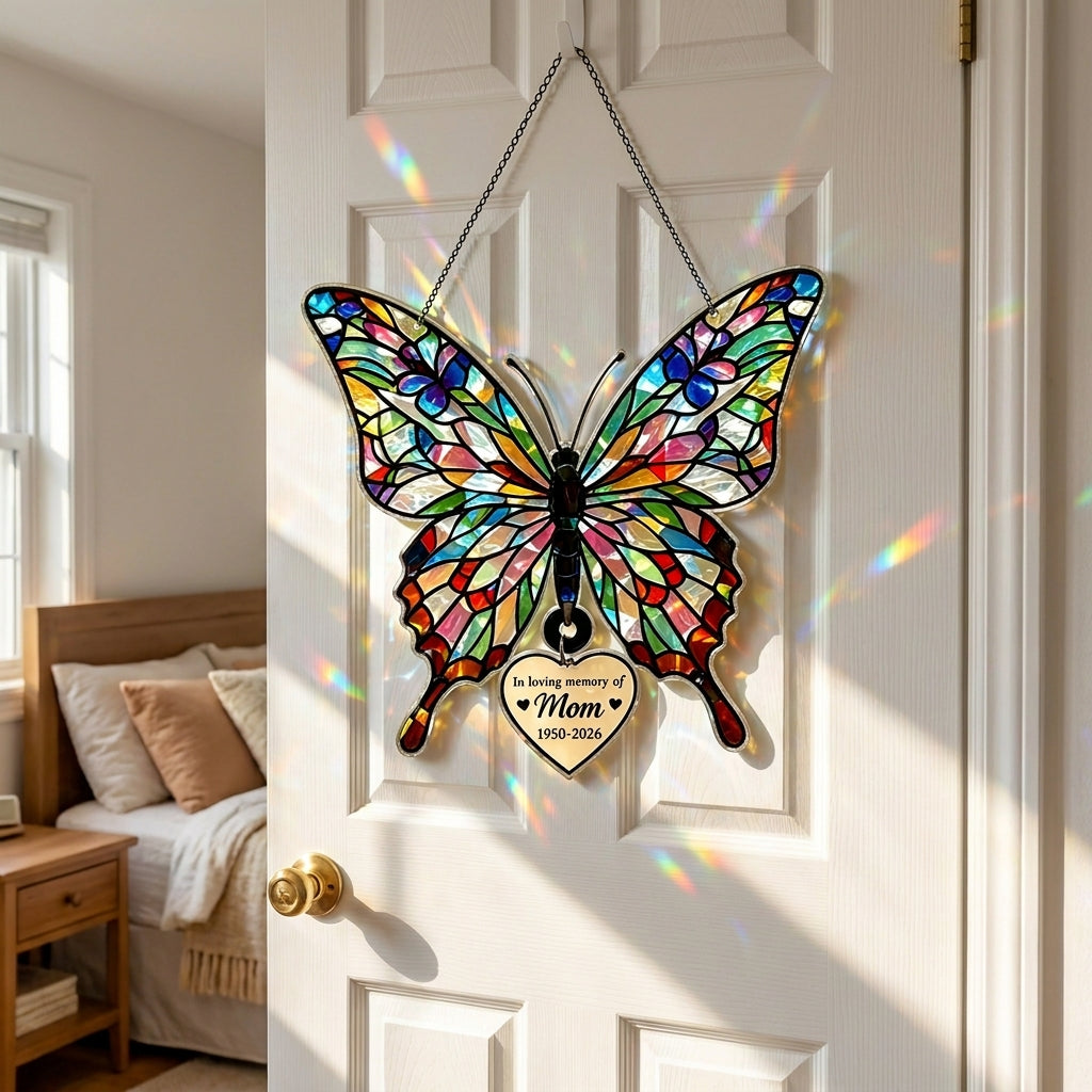 🦋 Customizable Holographic Butterfly Suncatcher – Memorial Gift for Mom