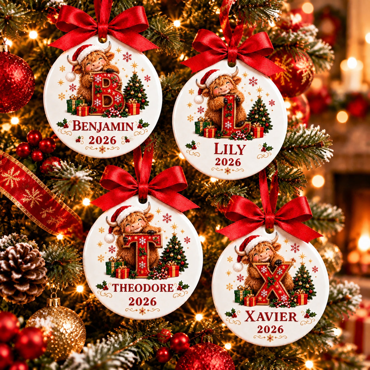 🐮 Personalized Highland Cow Initial Ornament