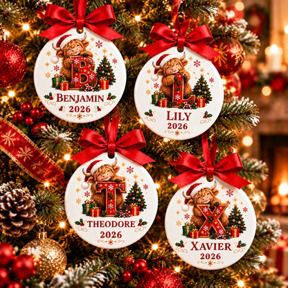 🐮 Personalized Highland Cow Initial Ornament