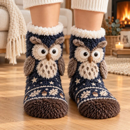 🦊🐦 Cozy 3D Animal Fuzzy Slipper Socks – Cute & Warm House Socks 🦦🦉