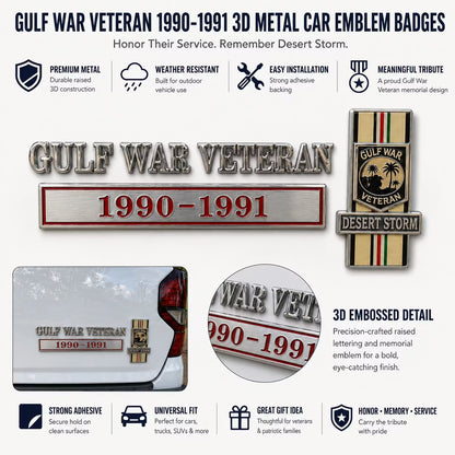 🇺🇸 Gulf War Veteran 1990–1991 Desert Storm Car Emblem Metal Badge