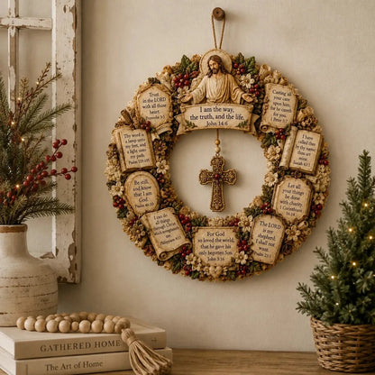 🕊️ Christian Scripture Christmas Wreath – Faith-Inspired Holiday Wall & Door Decor
