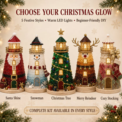🎄Beginner-Friendly DIY Lighted Christmas Character Sea Glass-Style Lighthouse Kit Collection | Complete Kit with Sea Glass-Style Pieces, LED Lights & Step-by-Step Guide Included