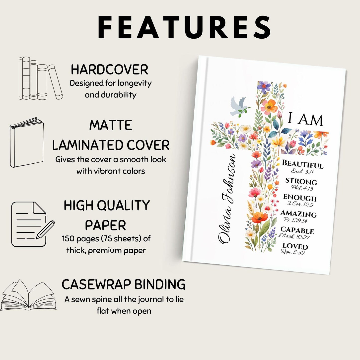 Personalized Easter Notebook: Floral Cross Journal with Custom Name, Easter gift for kids, Easter basket stuffer