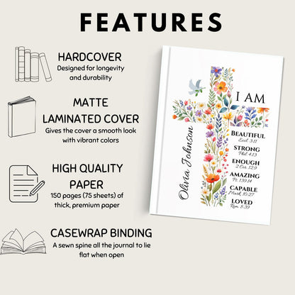 Personalized Easter Notebook: Floral Cross Journal with Custom Name, Easter gift for kids, Easter basket stuffer