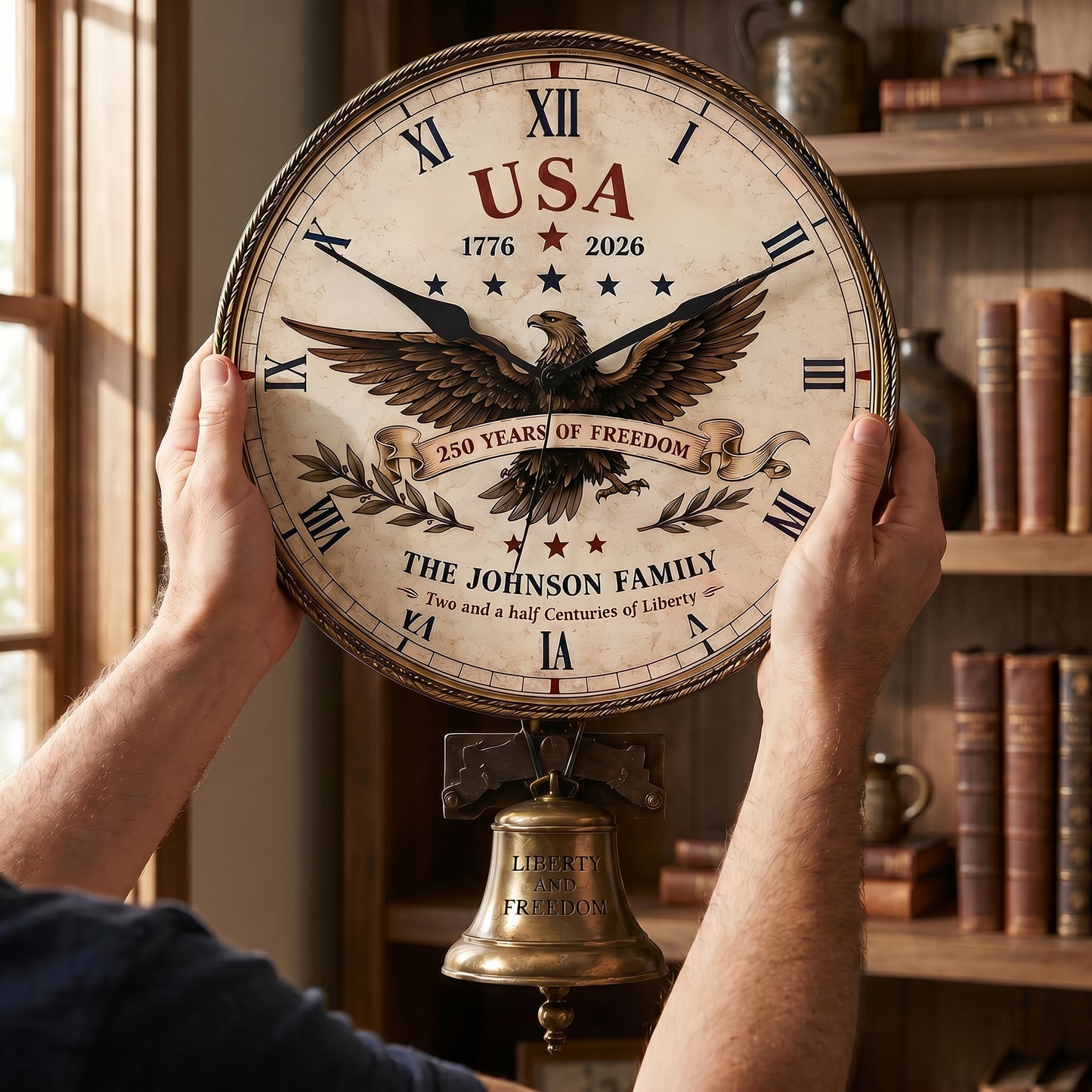 Personalized USA 250th Anniversary Eagle Wall Clock – Celebrate 250 Years of Freedom