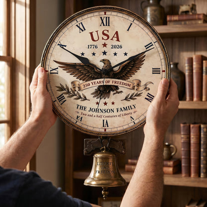 Personalized USA 250th Anniversary Eagle Wall Clock – Celebrate 250 Years of Freedom
