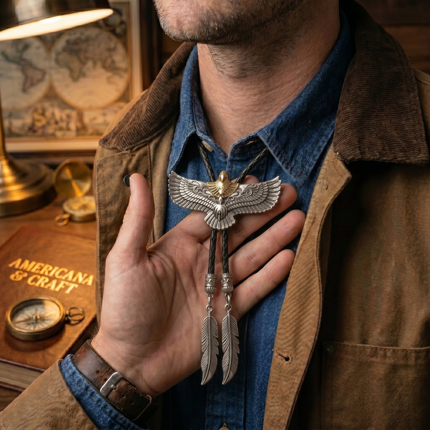 🦅Feather Fringe Eagle Bolo Tie – A Tribute to 250 Years of American Spirit
