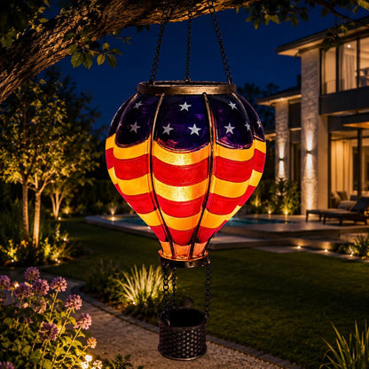 🎈 American Flag Hot Air Balloon Solar Lantern